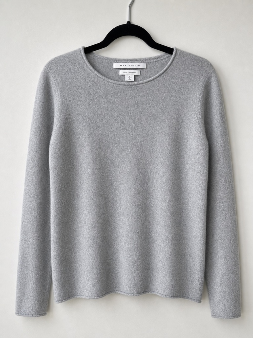 Max Studio 100% Cashmere Grey Crewneck Sweater | Size L | Soft Lightweight Knit